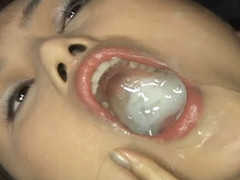 Nanami Nanase in naughty bukkake video with blowjobs  cumshots  masturbation  cum eating  cum drinking  cum on food and all over her face.